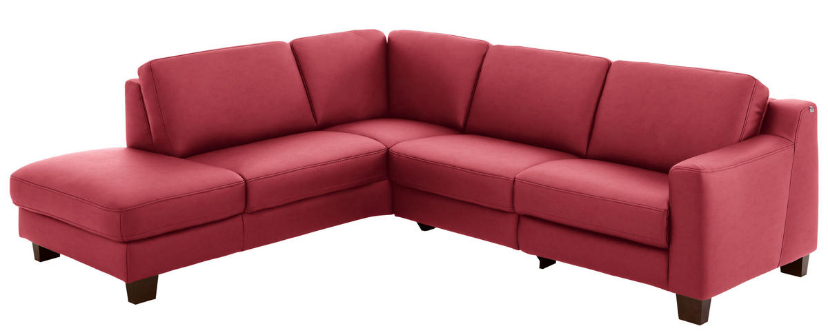 ECKSOFA in Echtleder Rot  - Eichefarben/Rot, Design, Leder/Holz (235/259cm) - Valdera