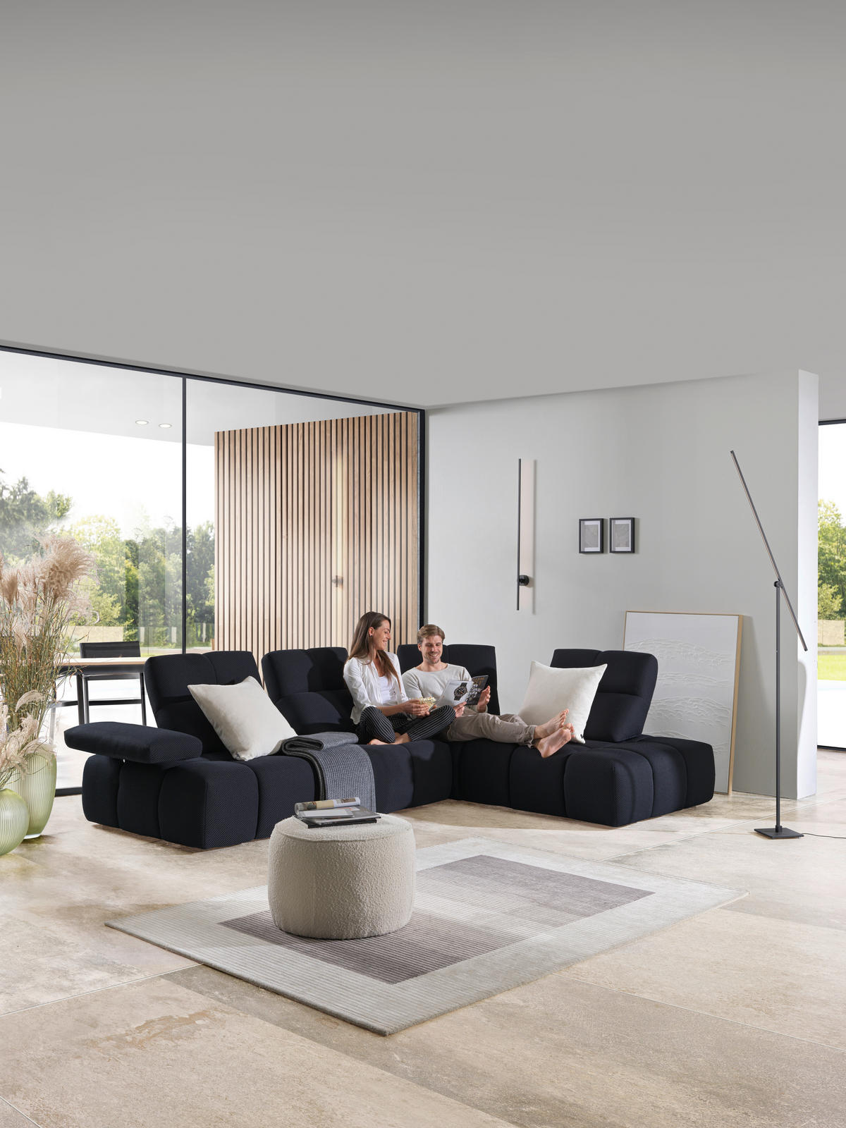 ECKSOFA in Struktur Schwarz  - Schwarz, Design, Kunststoff/Textil (313/233cm) - Emilio Belluti