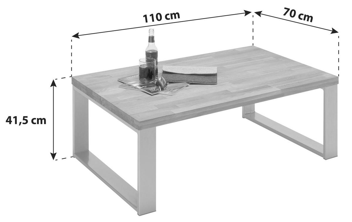 COUCHTISCH Eiche massiv 110/70/41,5 cm rechteckig Eichefarben  - Eichefarben/Alufarben, Design, Holz/Metall (110/70/41,5cm) - MID.YOU