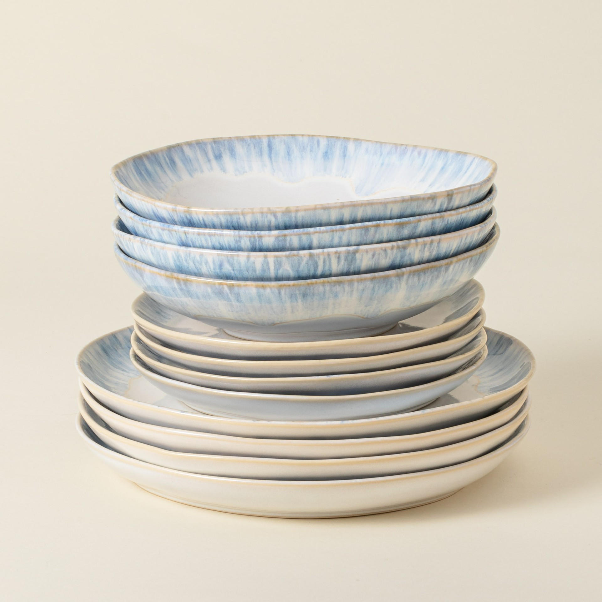 KOMBISERVICE Pastellblau, Weiß Hochglanz BRISA 12-teilig 4 Personen  - Pastellblau/Weiß Hochglanz, Basics, Keramik - Costa Nova
