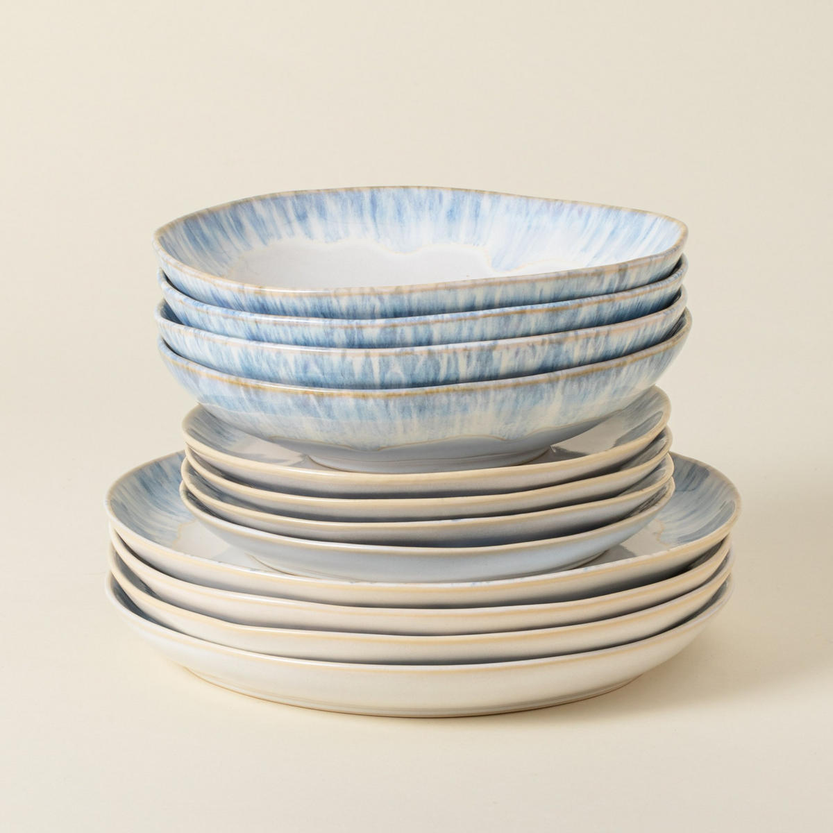 KOMBISERVICE Pastellblau, Weiß Hochglanz BRISA 12-teilig 4 Personen  - Pastellblau/Weiß Hochglanz, Basics, Keramik - Costa Nova