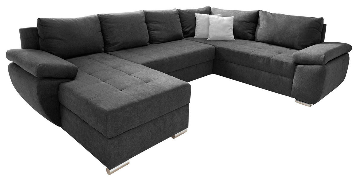 WOHNLANDSCHAFT Anthrazit Mikrofaser  - Chromfarben/Anthrazit, KONVENTIONELL, Textil/Metall (157/305/219cm) - Livetastic