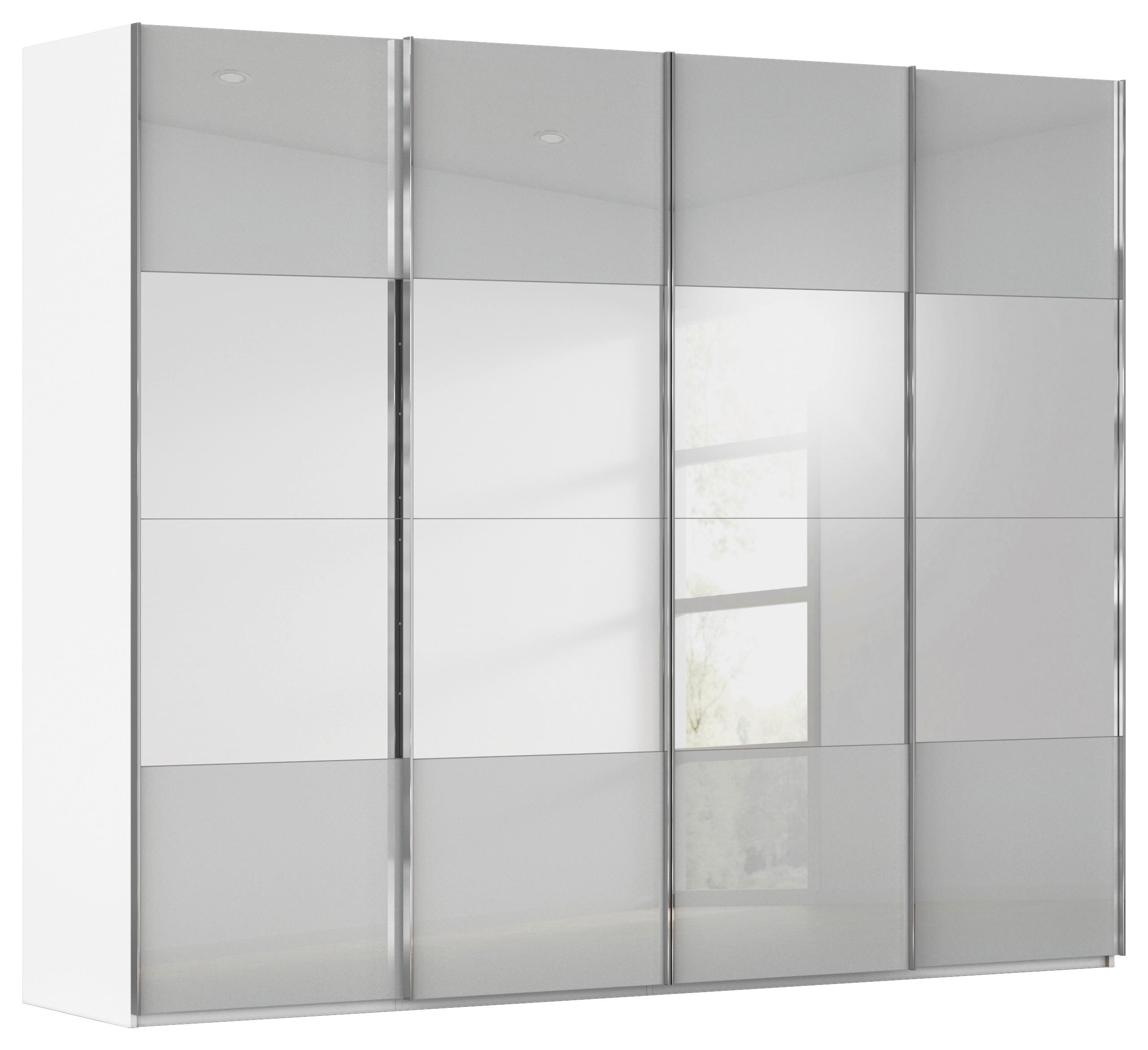 SCHWEBETÜRENSCHRANK 271/235/68 cm 4-türig Weiß, Seidengrau  - Chromfarben/Seidengrau, Design, Glas/Holzwerkstoff (271/235/68cm) - Novel