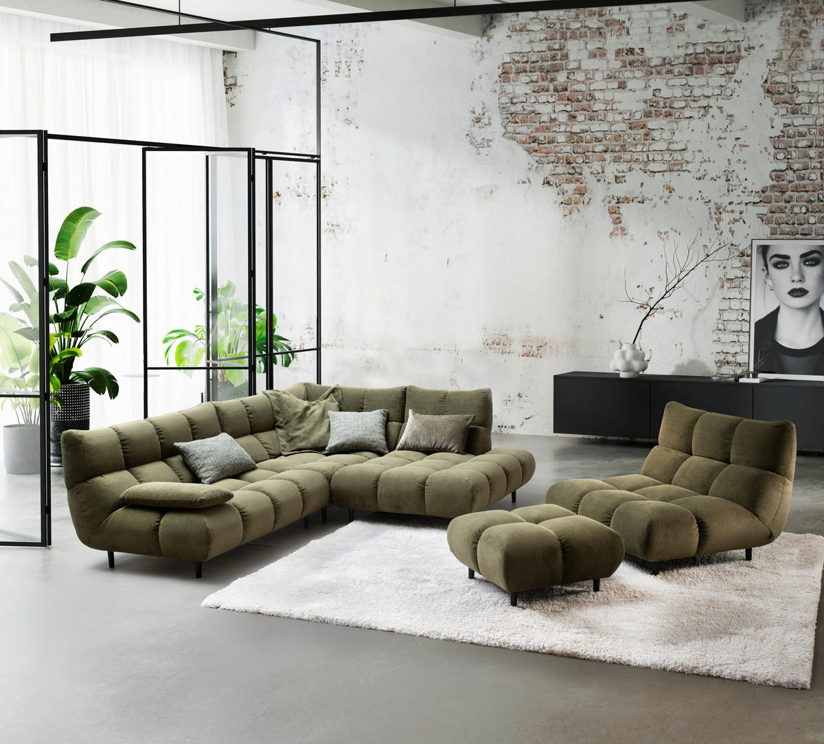 ECKSOFA Feincord Schilfgrün  - Schilfgrün/Schwarz, Design, Holz/Textil (288/215cm) - Pure Home Lifestyle