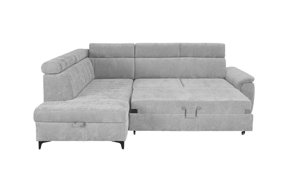 ECKSOFA Silberfarben Chenille Bettkasten, Schlaffunktion, Rücken echt, Kopfteilverstellung, Liegefläche im Originalstoff  - Silberfarben/Schwarz, KONVENTIONELL, Textil/Metall (206/265cm) - Carryhome