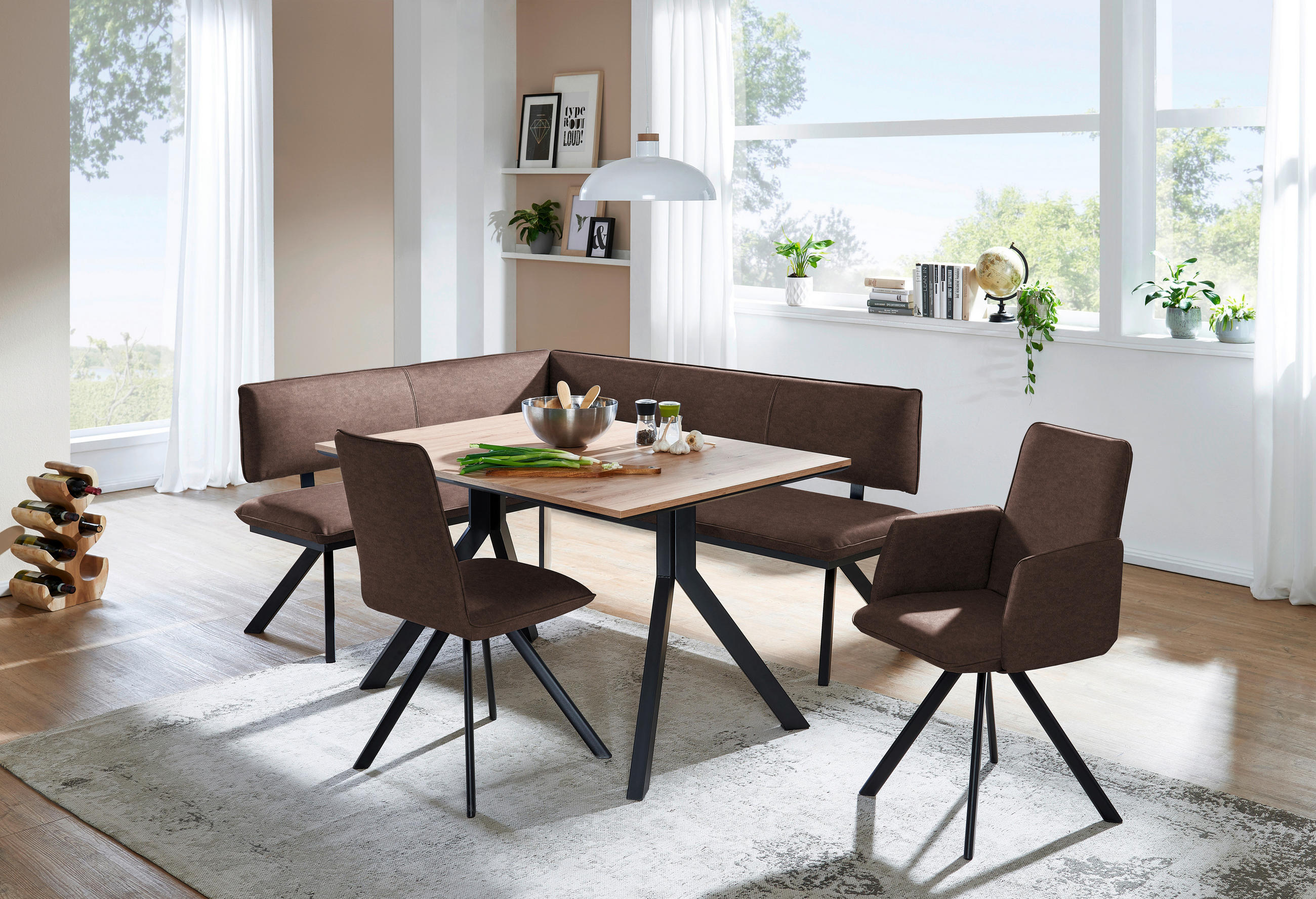 ECKBANK 140/180 cm  in Schwarz, Hellbraun  - Hellbraun/Schwarz, MODERN, Textil/Metall (140/180cm) - Cantus