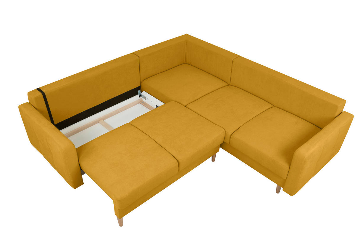 ECKSOFA in Gelb  - Gelb/Buchefarben, Design, Holz/Textil (242/242cm) - MID.YOU