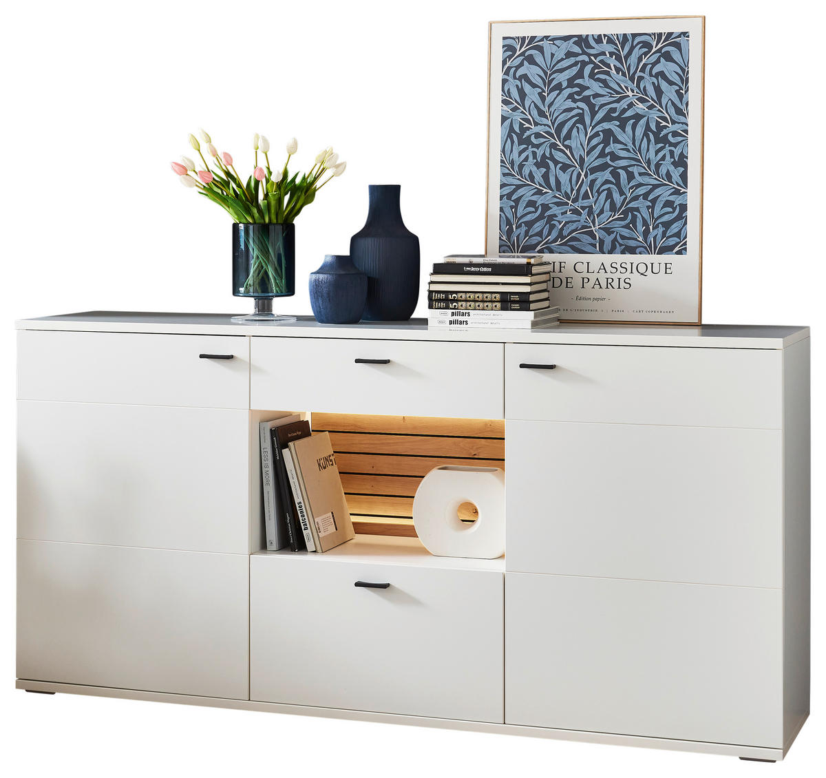 SIDEBOARD Weiss, Eiche Artisan  179,5/89/44 cm  - Weiss/Anthrazit, Design, Holzwerkstoff/Kunststoff (179,5/89/44cm) - Stylife