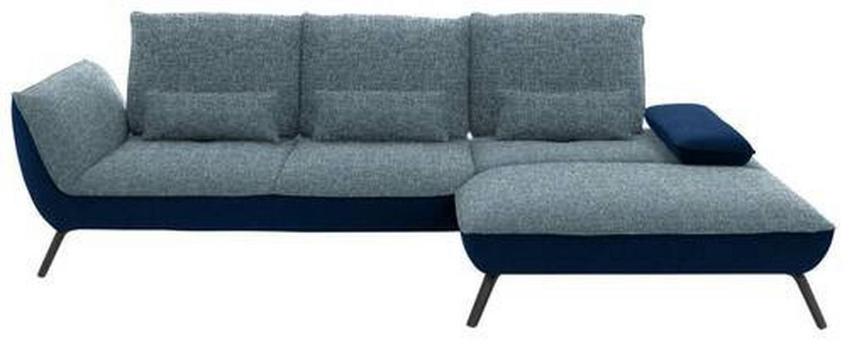 ECKSOFA  in Flachgewebe Blau  301/191 cm  - Blau/Schwarz, Design, Textil/Metall (301/191cm) - Moderano