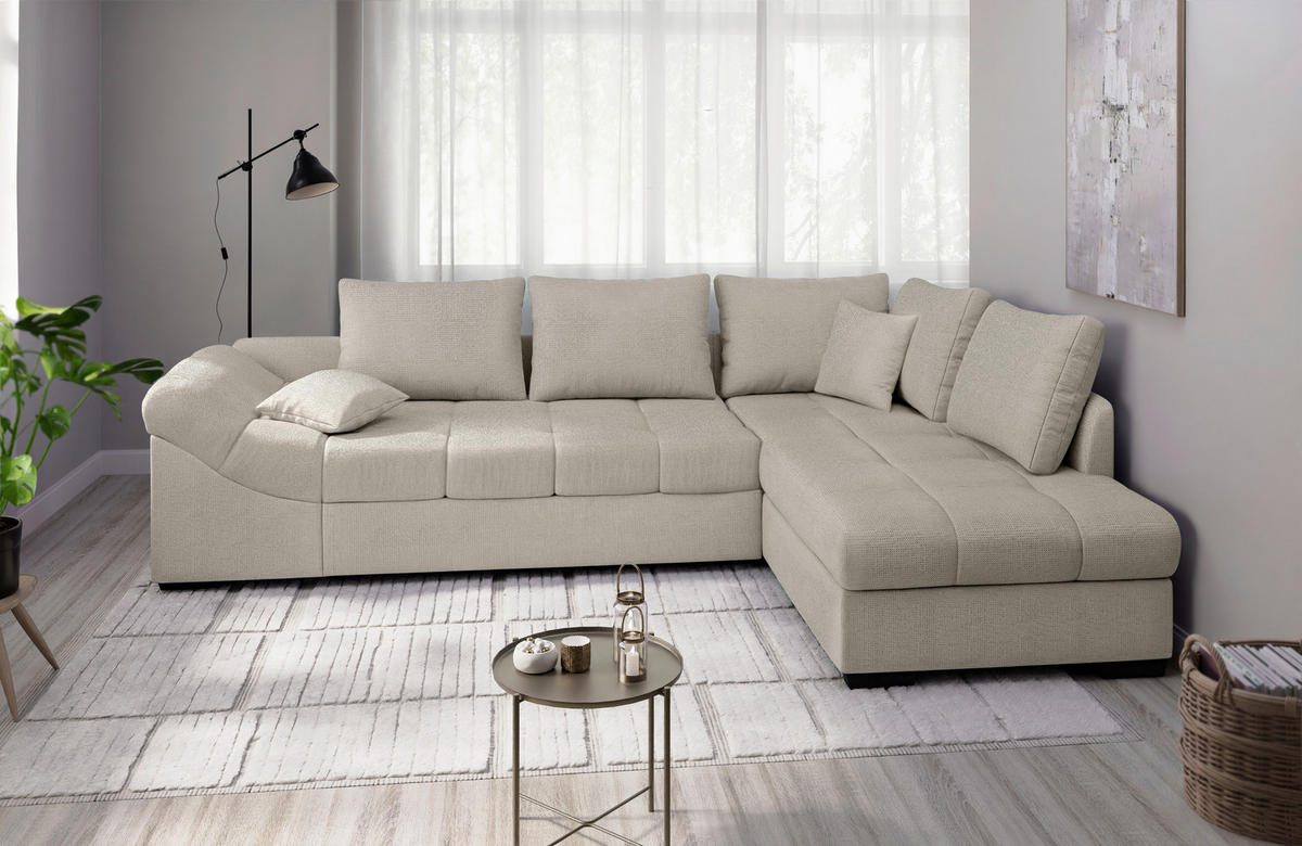 ECKSCHLAFSOFA in Beige Textil   - Beige/Schwarz, Modern, Holz/Textil (298/202cm) - MID.YOU