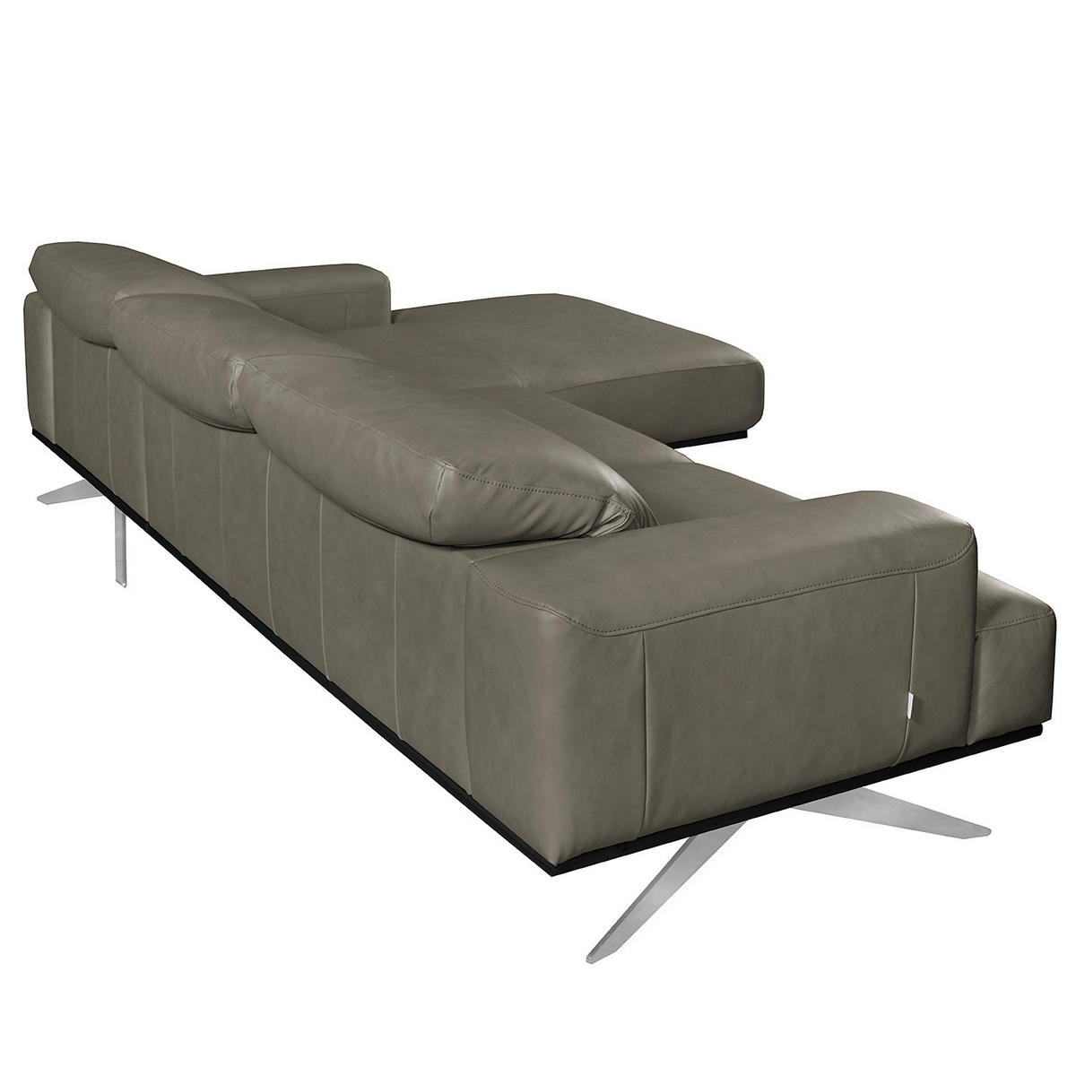 ECKSOFA Grau Echtleder Rücken echt, Kopfteilverstellung  - Chromfarben/Grau, Design, Leder/Metall (295/187cm) - Livetastic