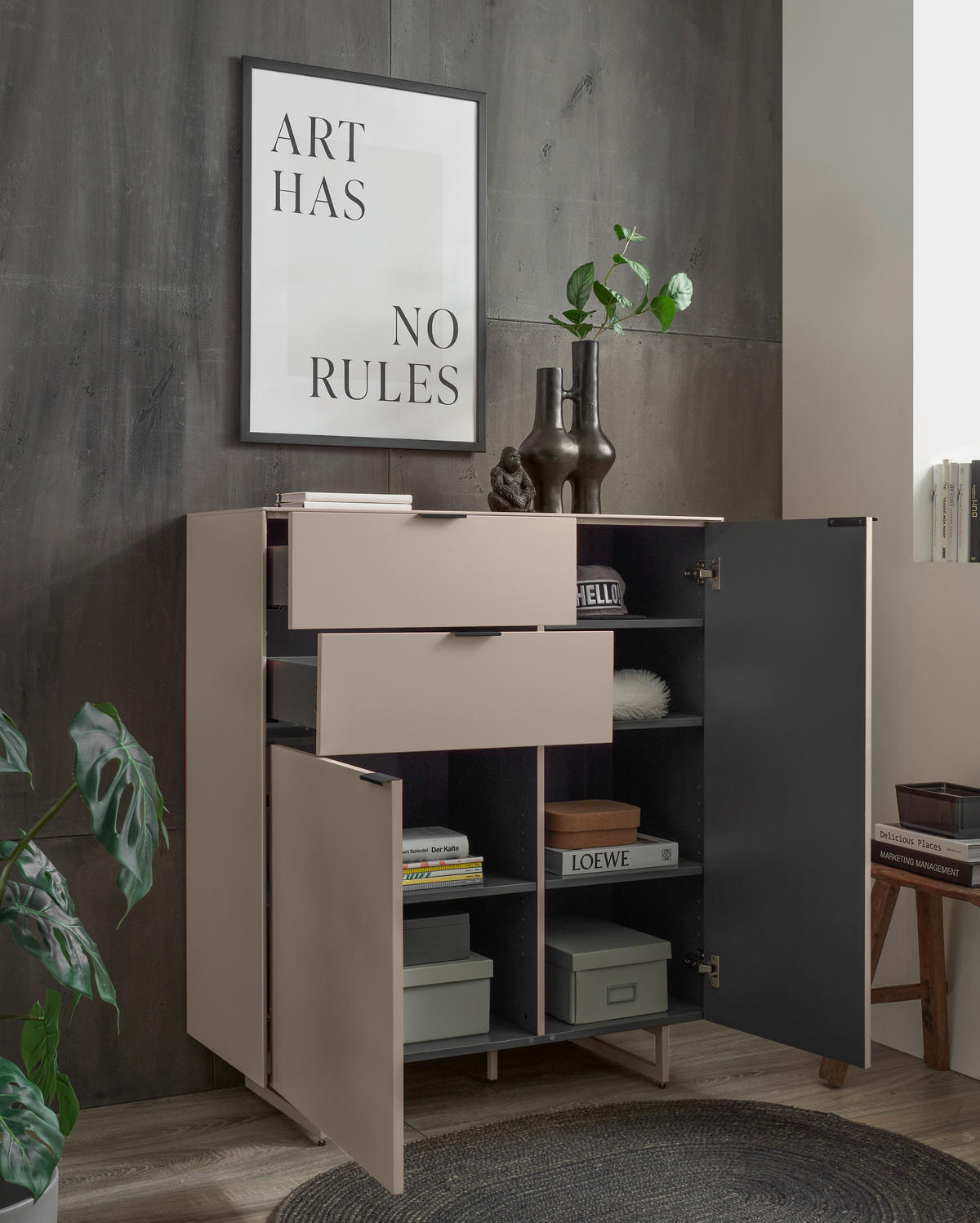 SCHUHSCHRANK  in 96/109/38 cm  - Kaschmir/Schwarz, Design, Holzwerkstoff/Metall (96/109/38cm) - Voleo