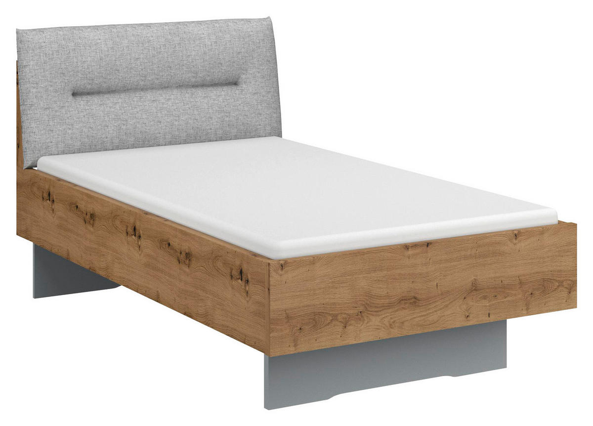 BETT 100/200 cm  in Grau, Eichefarben  - Eichefarben/Grau, Trend, Holzwerkstoff/Textil (100/200cm) - Stylife