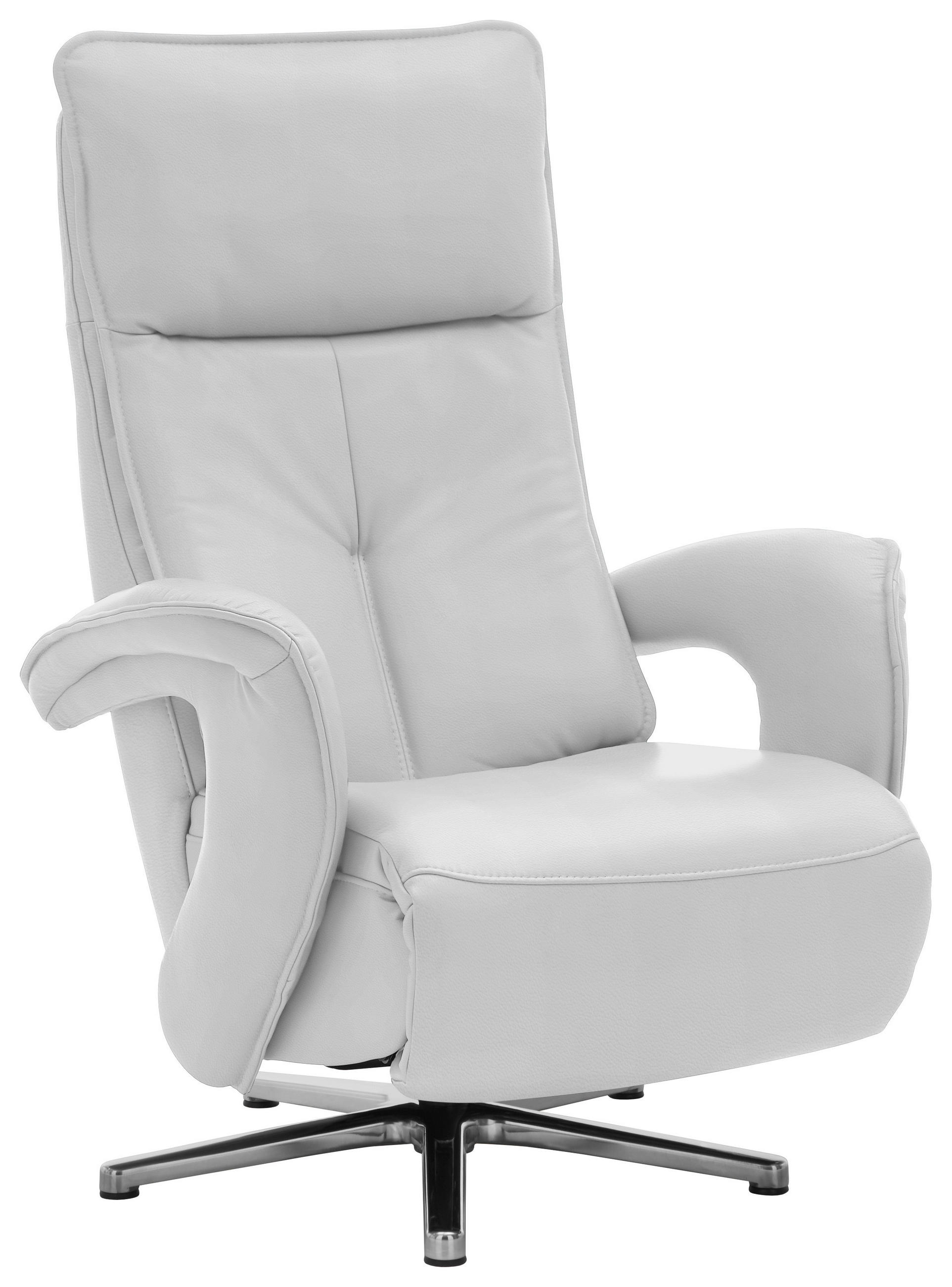 RELAXSESSEL Echtleder Relaxfunktion    - Edelstahlfarben/Weiß, Design, Leder/Metall (77/110/87cm) - Valdera