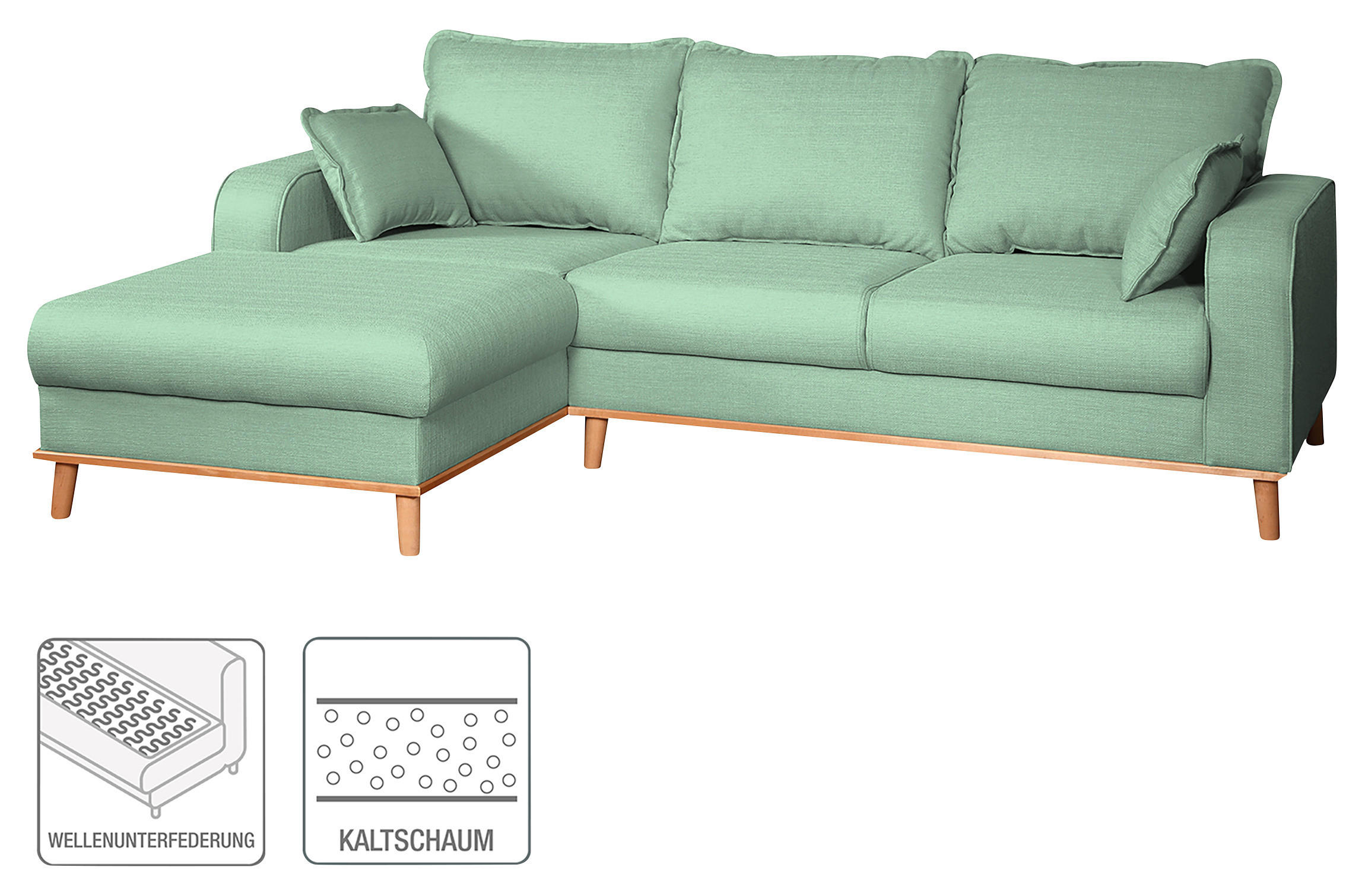 ECKSOFA Beata Mintgrün Mikrofaser  - Wengefarben/Mintgrün, Design, Holz/Textil (150/230cm) - Livetastic