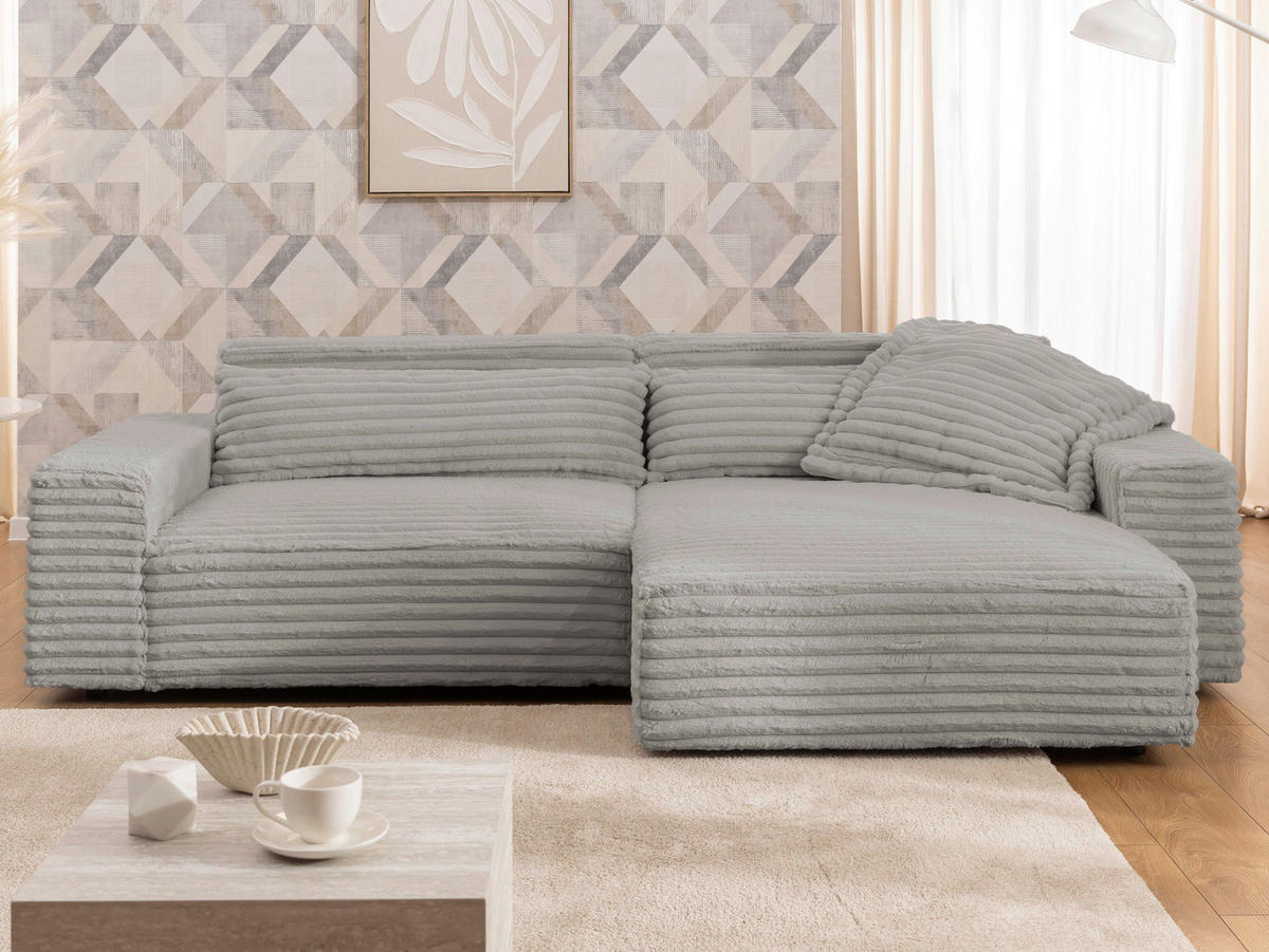 ECKSOFA Cord Grau  - Schwarz/Grau, Design, Kunststoff/Textil (251/142cm) - P & B