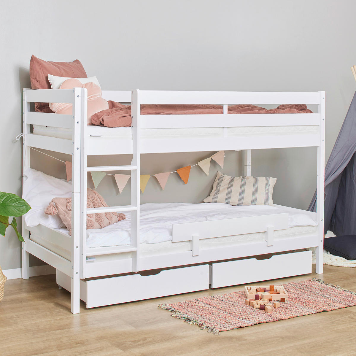 ETAGENBETT - Naturfarben/Weiß, MODERN, Holz (90/190cm) - MID.YOU