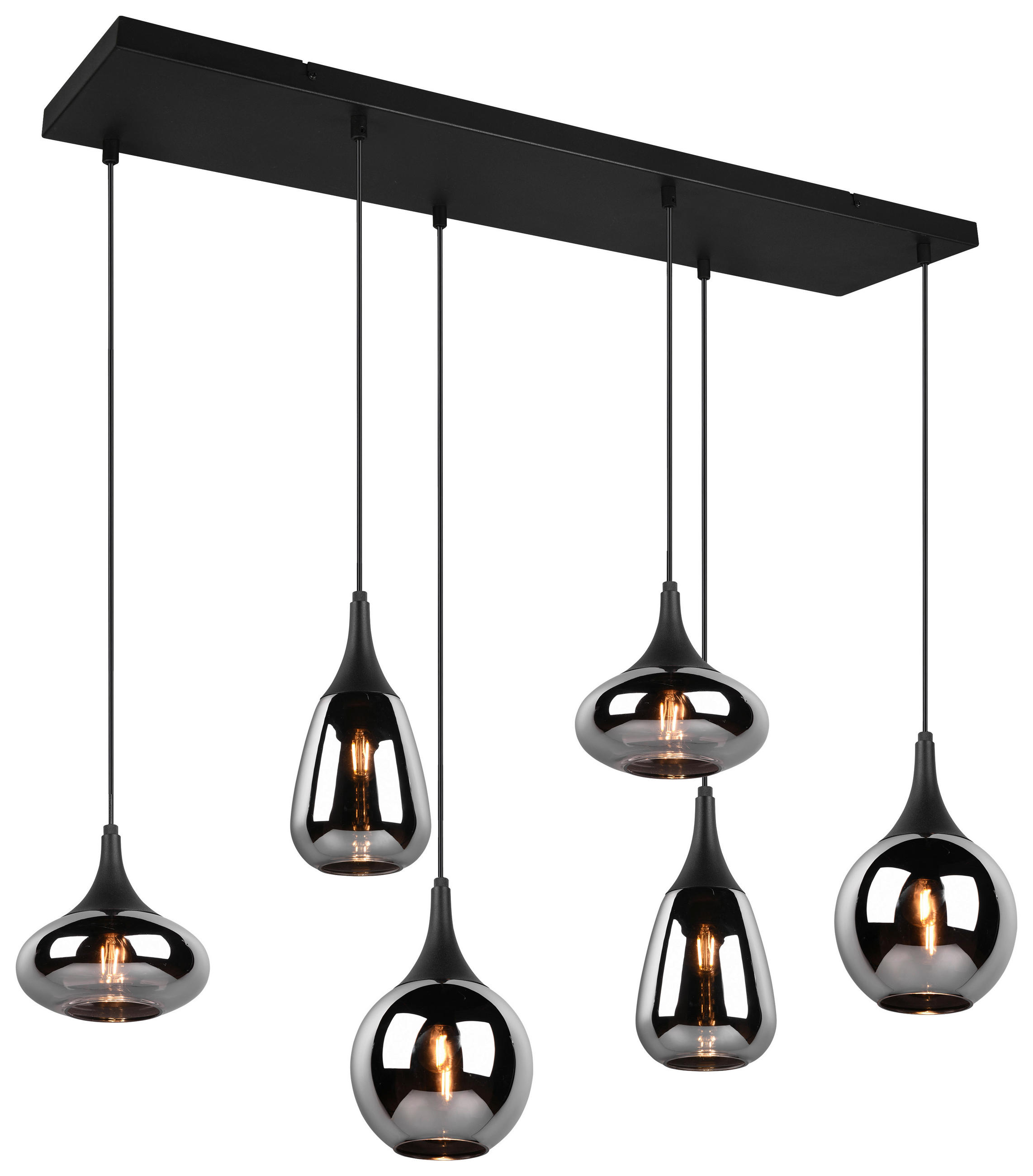 HÄNGELEUCHTE Lumina 93,8/34,5/150 cm   - Chromfarben/Schwarz, MODERN, Glas/Metall (93,8/34,5/150cm) - Trio Leuchten