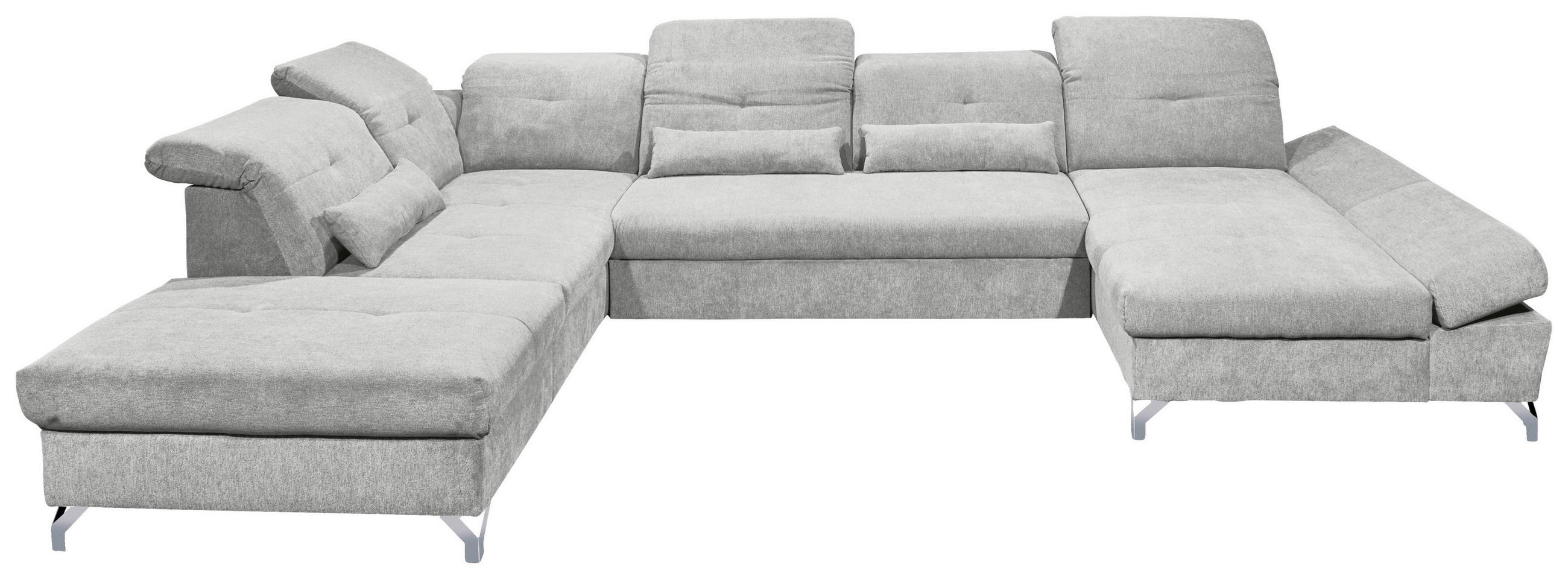 WOHNLANDSCHAFT Hellgrau Mikrovelours  - Silberfarben/Hellgrau, MODERN, Textil/Metall (245/350/168cm) - MID.YOU