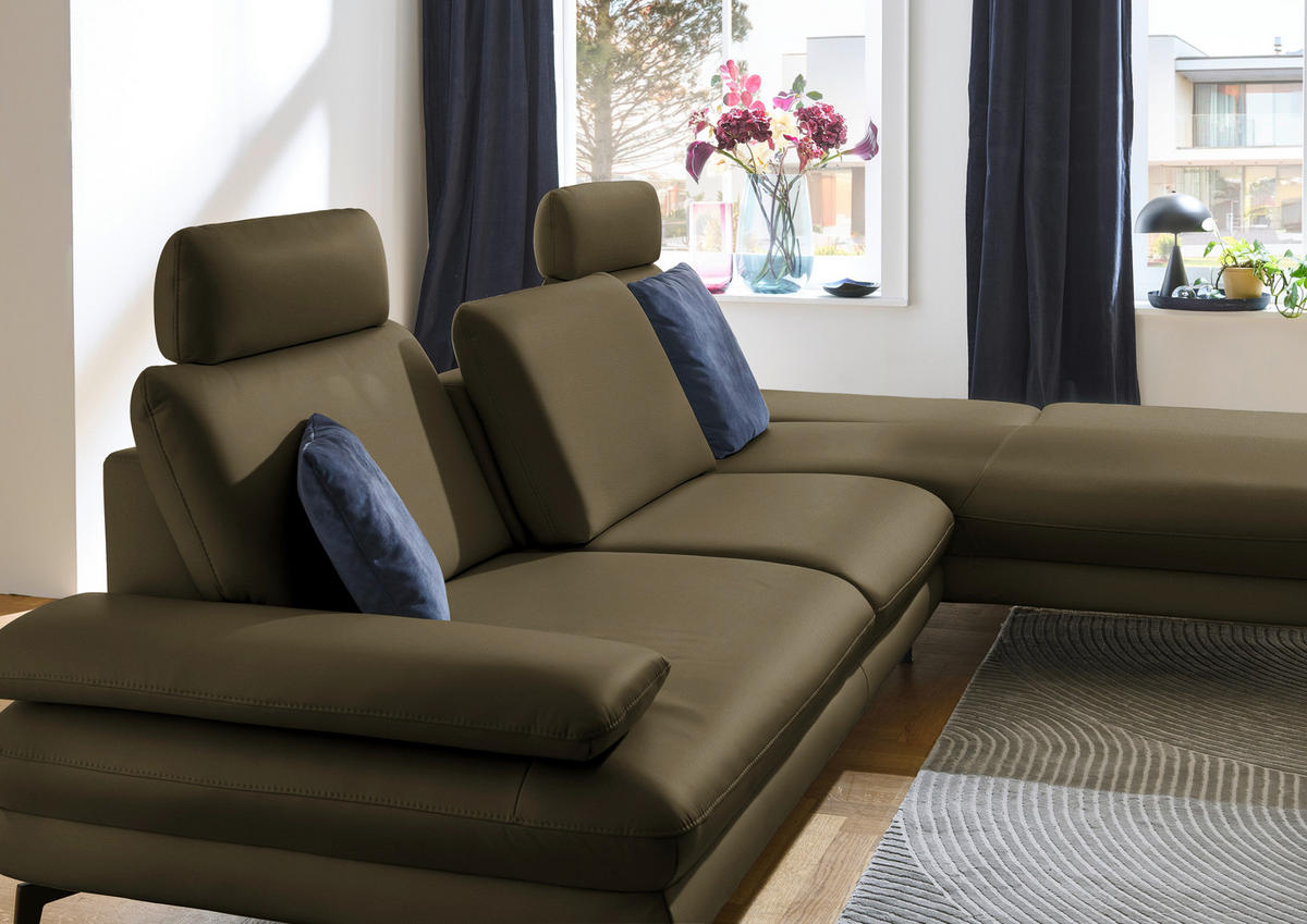 ECKSOFA in Echtleder Grün  308/195 cm  - Schwarz/Grün, Design, Leder/Metall (308/195cm) - Dieter Knoll