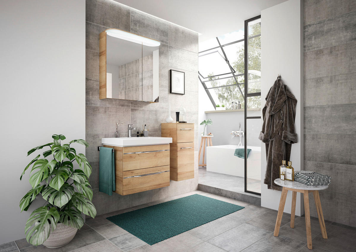 BADEZIMMER 4-teilig  in 100 cm  - Chromfarben/Eichefarben, KONVENTIONELL, Glas/Holzwerkstoff (100cm) - Pelipal