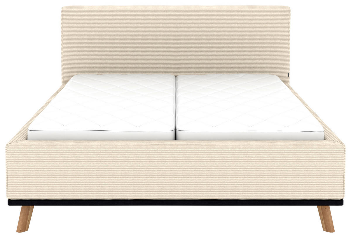 POLSTERBETT Matratze, Lattenrost, Bettkasten 180/200 cm  in Creme  - Eichefarben/Creme, Design, Holz/Textil (180/200cm) - Musterring