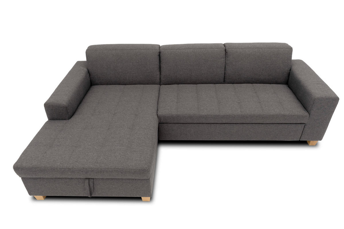 ECKSOFA SUGAR Schwarz Webstoff  - Chromfarben/Schwarz, Basics, Textil/Metall (266/162cm) - MID.YOU