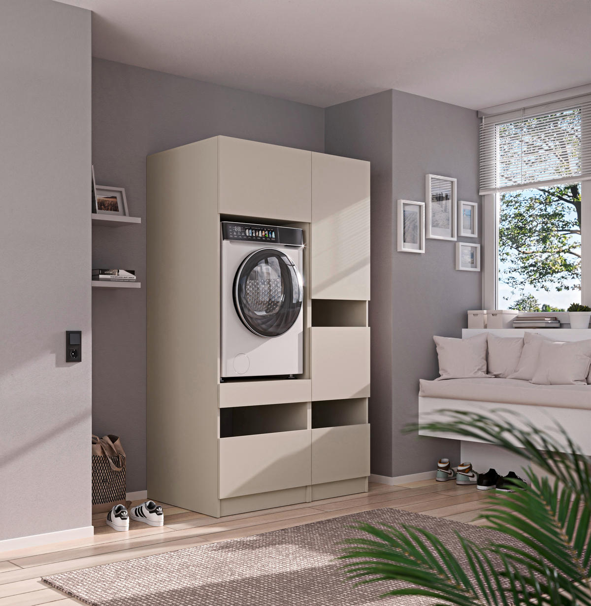 WASCHMASCHINENSCHRANK 68/200/68 cm  in Kaschmir  - Kaschmir/Schwarz, Design, Holzwerkstoff/Metall (68/200/68cm) - Milino