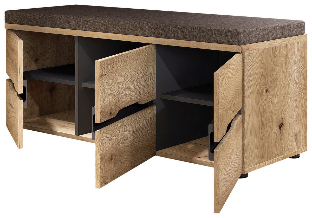 GARDEROBENBANK  in 120/48/38 cm  - Eichefarben/Graubraun, KONVENTIONELL, Kunststoff/Textil (120/48/38cm) - Xora