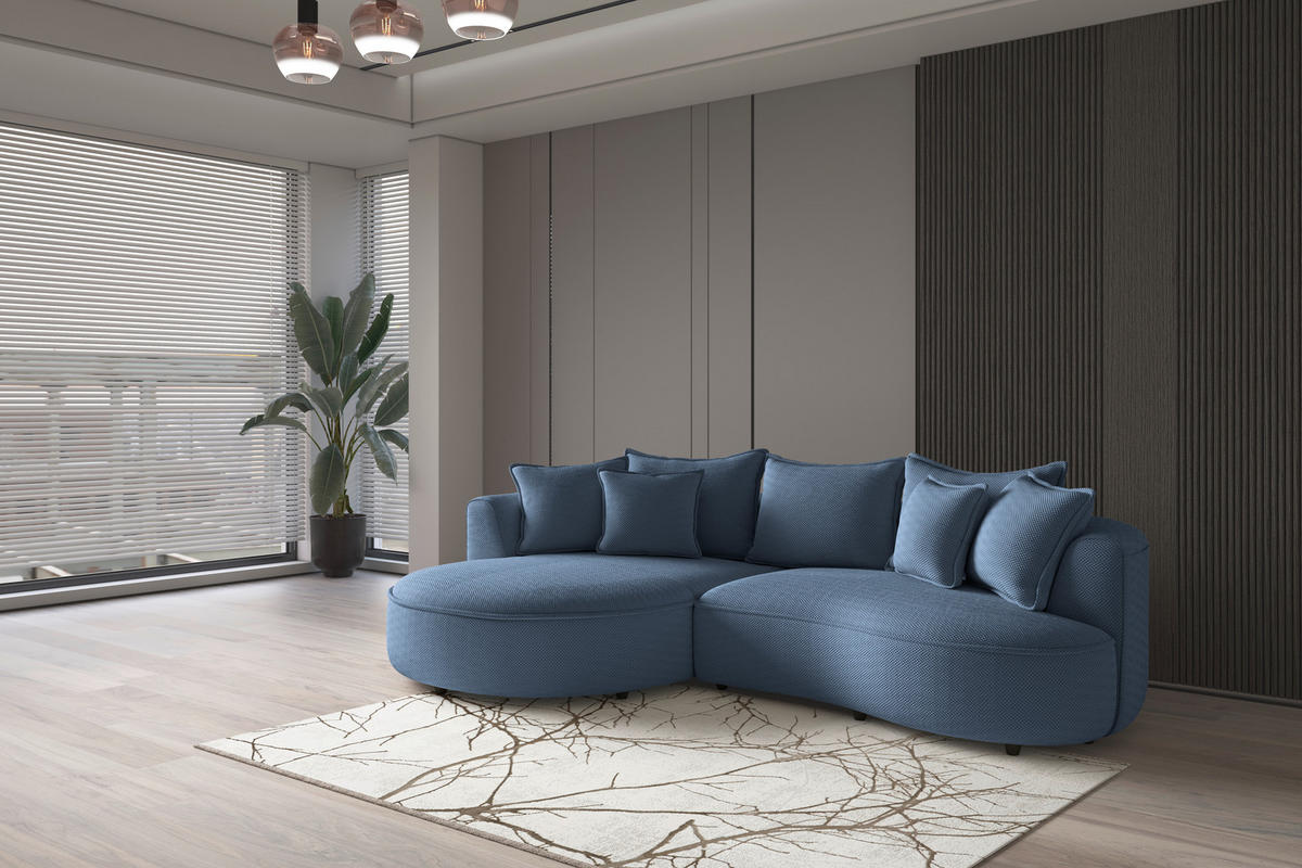 ECKSOFA LEVI Dunkelblau Velours, Struktur  - Schwarz/Dunkelblau, MODERN, Kunststoff/Textil (168/287cm) - Livetastic