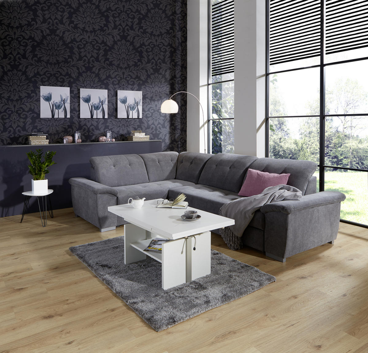 ECKSOFA in Dunkelgrau  - Dunkelgrau/Silberfarben, Design, Kunststoff/Textil (206/285cm) - Livetastic