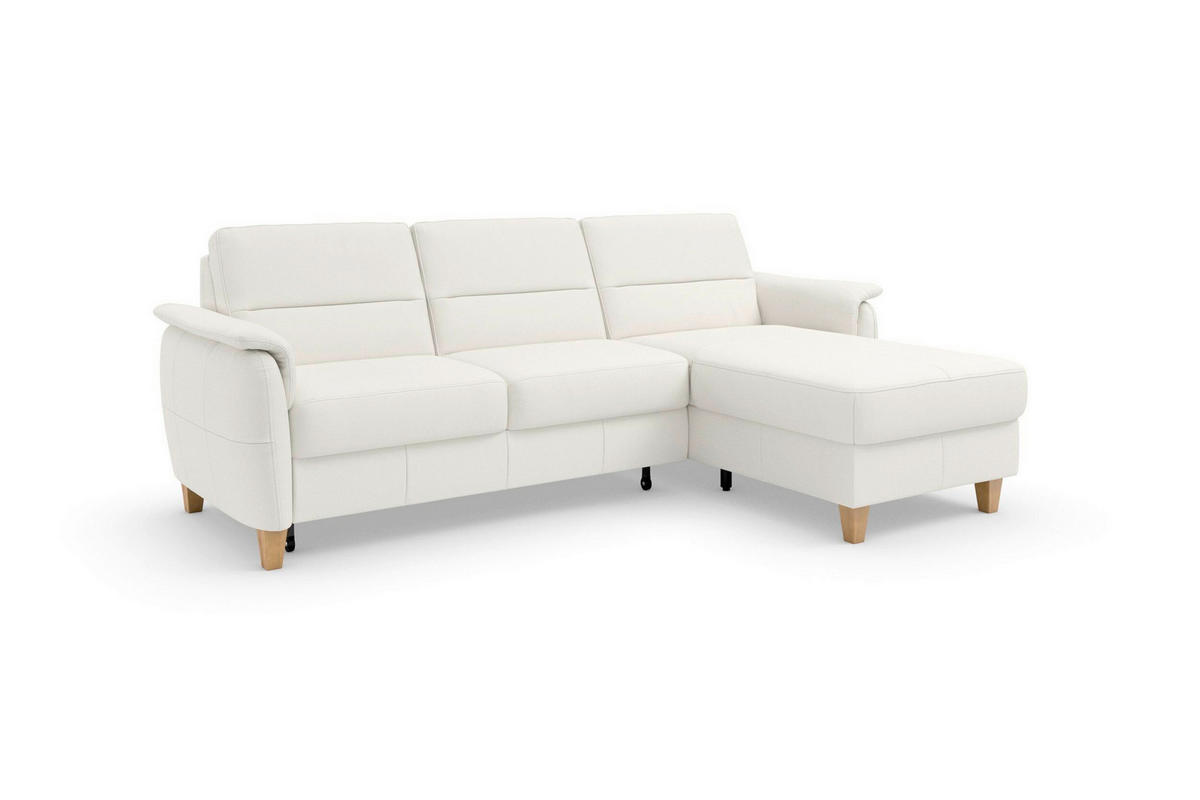 ECKSOFA PALMERA E Weiß Echtleder  - Eichefarben/Weiß, Basics, Leder/Holz (244/163cm) - Sit & More