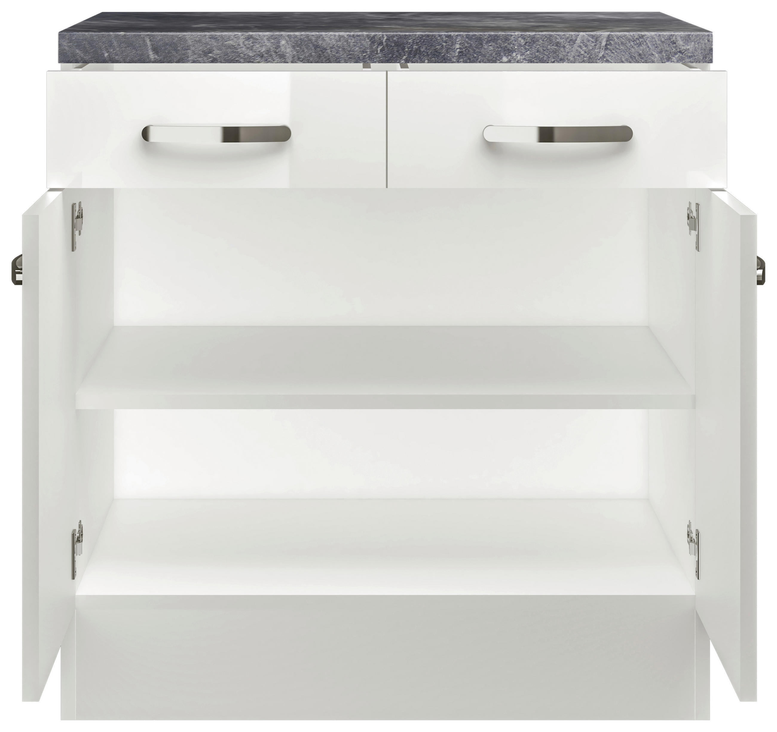 KÜCHENUNTERSCHRANK 80/86/60 cm  in Weiß, Weiß Hochglanz  - Schieferfarben/Edelstahlfarben, MODERN, Holzwerkstoff/Metall (80/86/60cm) - FlexWell