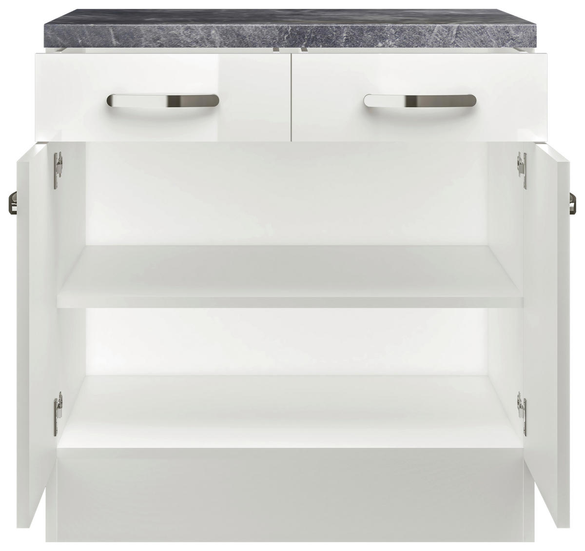 KÜCHENUNTERSCHRANK 80/86/60 cm  in Weiß, Weiß Hochglanz  - Schieferfarben/Edelstahlfarben, MODERN, Holzwerkstoff/Metall (80/86/60cm) - FlexWell