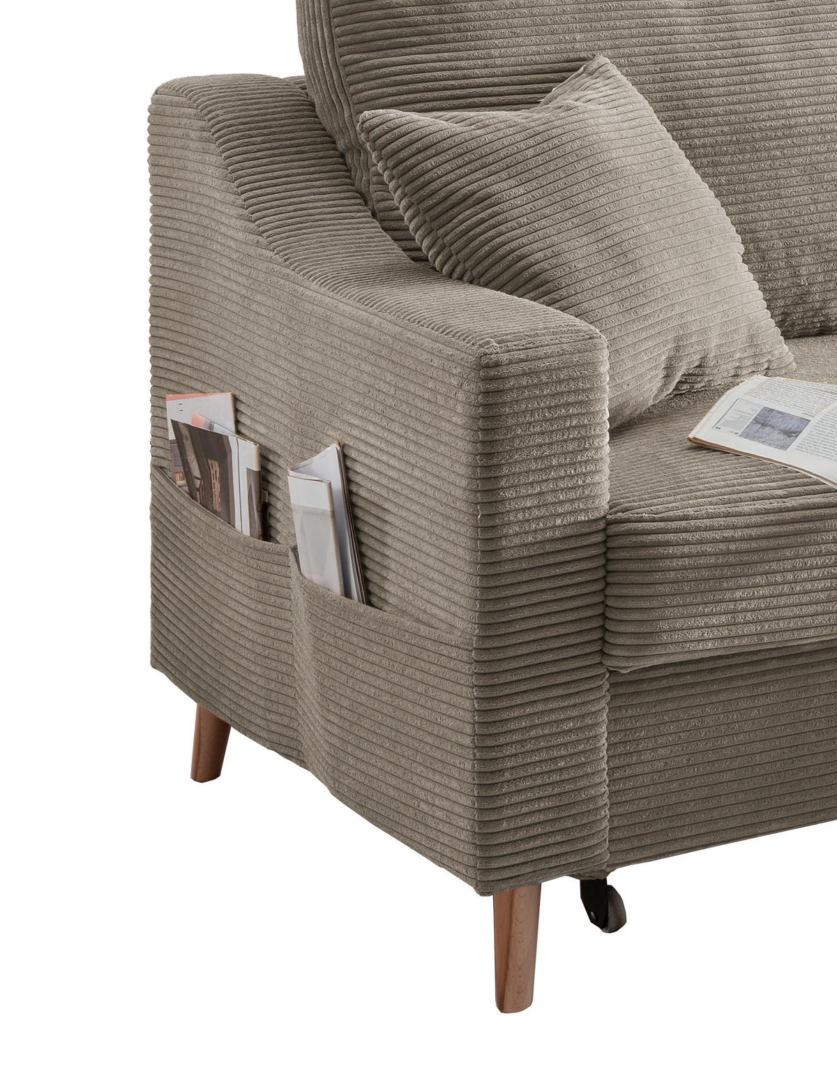 ECKSOFA in Cord Graubraun  - Graubraun/Naturfarben, Design, Holz/Textil (228/150cm) - P & B