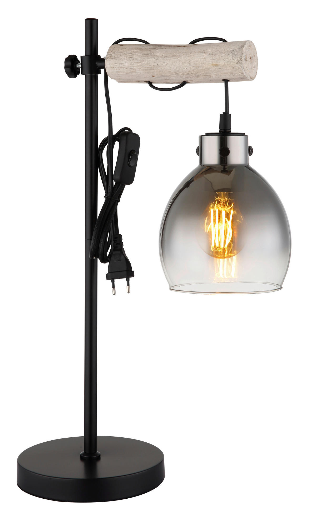 STOLNÍ LAMPA, E27, 33/18/55 cm - černá/přírodní barvy, Natur, kov/dřevo (33/18/55cm) - Globo