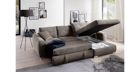 ECKSOFA in Mikrofaser Braun  - Chromfarben/Braun, MODERN, Kunststoff/Textil (276/193cm) - Hom`in