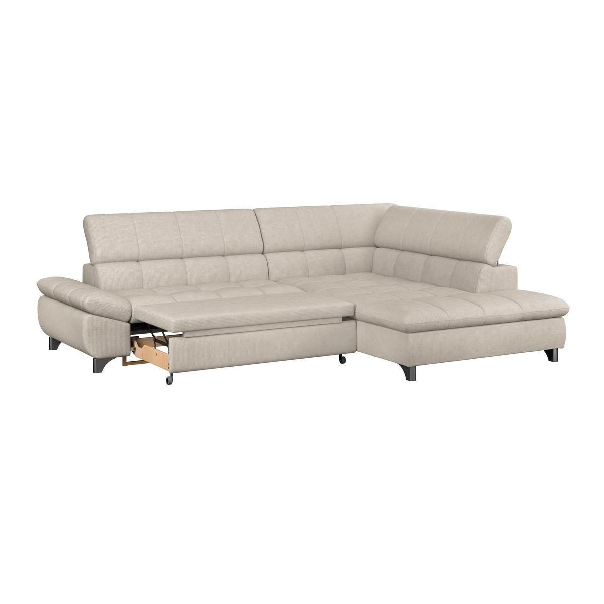 ECKSOFA Beige Chenille  - Chromfarben/Beige, KONVENTIONELL, Textil/Metall (312/234cm) - Livetastic