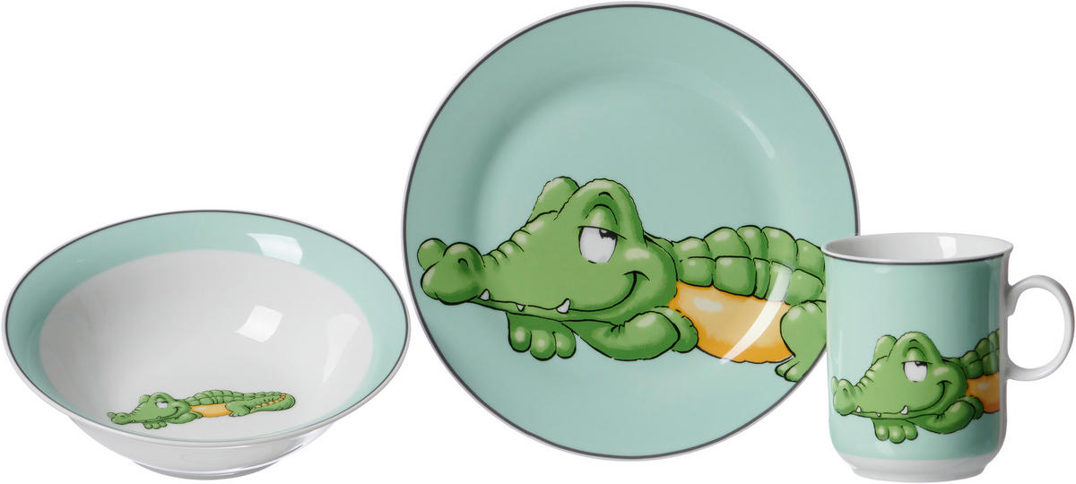 KINDERGESCHIRRSET Happy Zoo Porzellan 3-teilig  - Gelb/Weiß, Basics, Keramik (20/20/11cm) - Ritzenhoff Breker