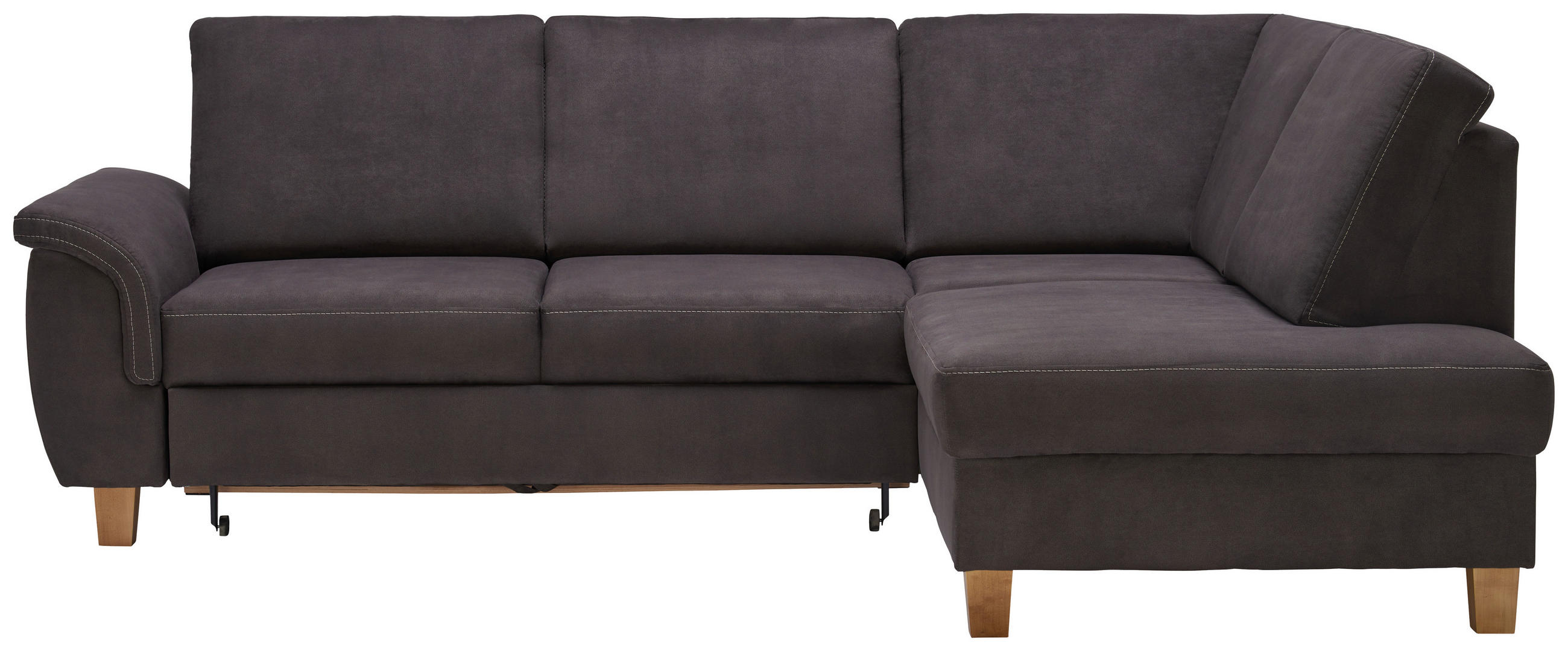 ECKSOFA inkl.Funktionen Graubraun Flachgewebe  - Eichefarben/Graubraun, Design, Holz/Textil (253/185cm) - Cantus