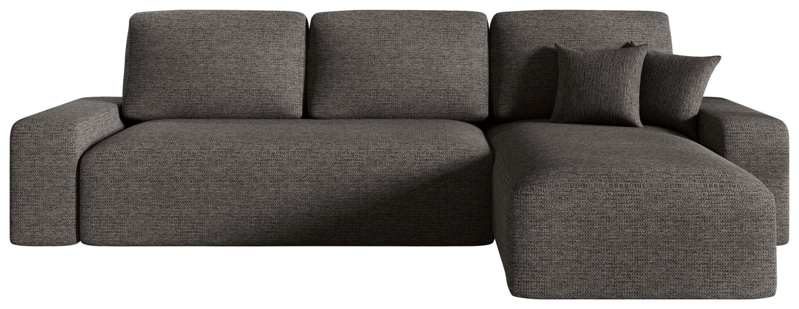 ECKSOFA Anthrazit Bouclé Zierkissen, Rückenkissen, Bettkasten, Schlaffunktion, Rücken echt, Stauraum  - Anthrazit/Schwarz, MODERN, Kunststoff/Textil (248/143cm) - Xora