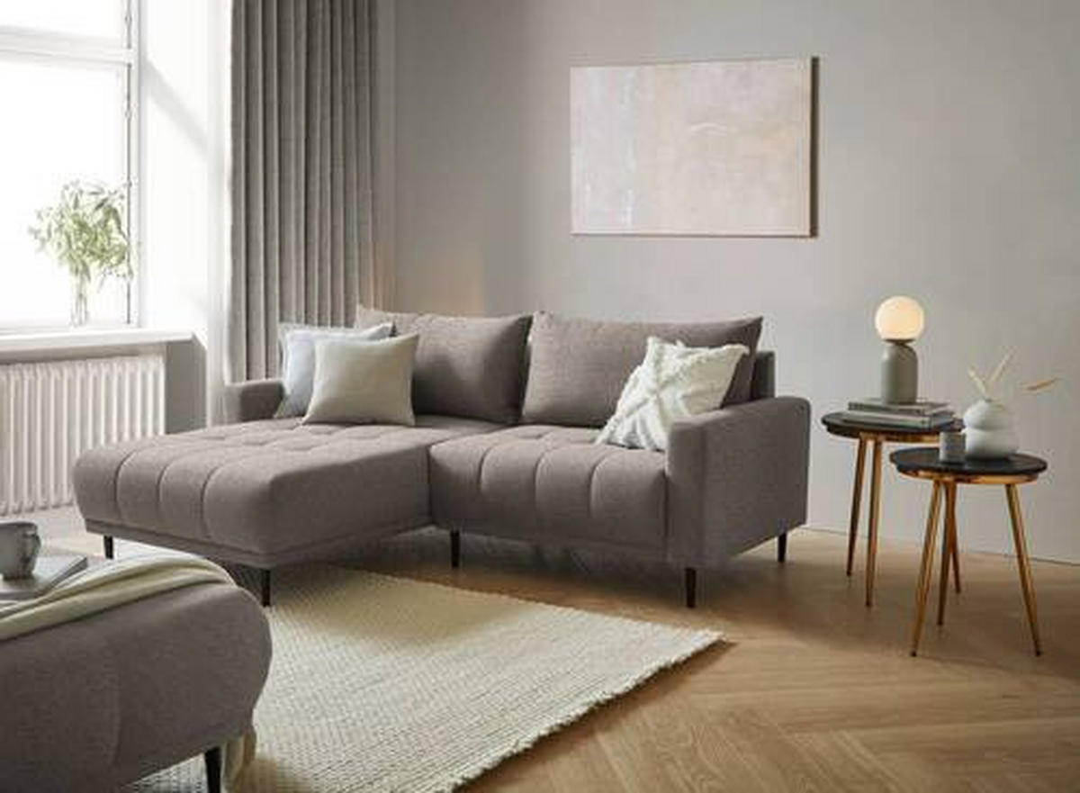 ECKSOFA Graubraun Webstoff  - Graubraun/Schwarz, Design, Holz/Textil (160/215cm) - Stylife