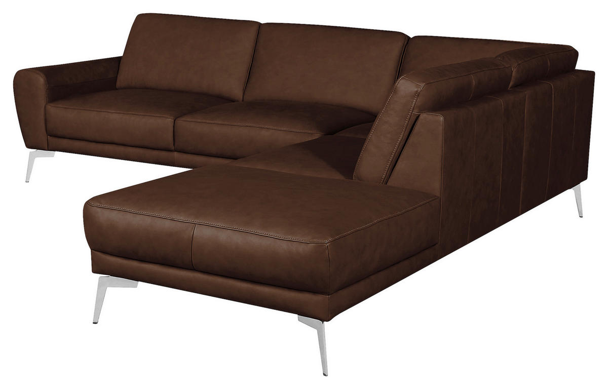 ECKSOFA in Echtleder Dunkelbraun  - Chromfarben/Dunkelbraun, Design, Leder/Metall (273/250cm) - Livetastic