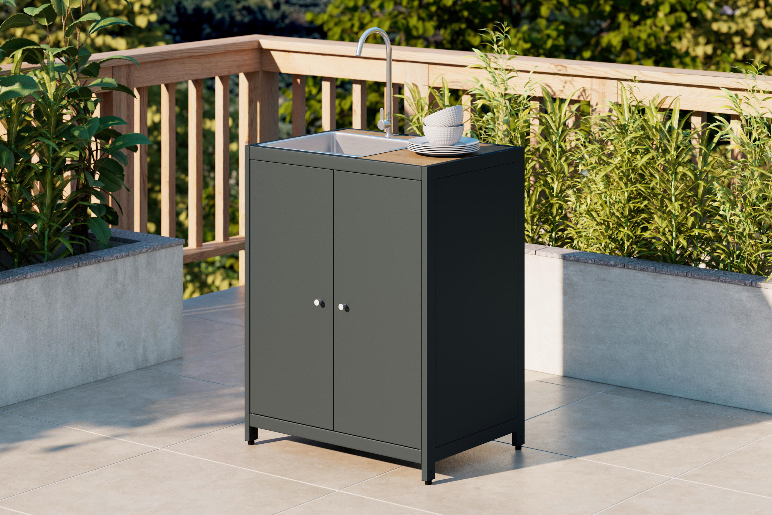 OUTDOORKÜCHE - Dunkelgrau/Silberfarben, LIFESTYLE, Kunststoff/Metall (70/91/50cm) - Ambia Garden