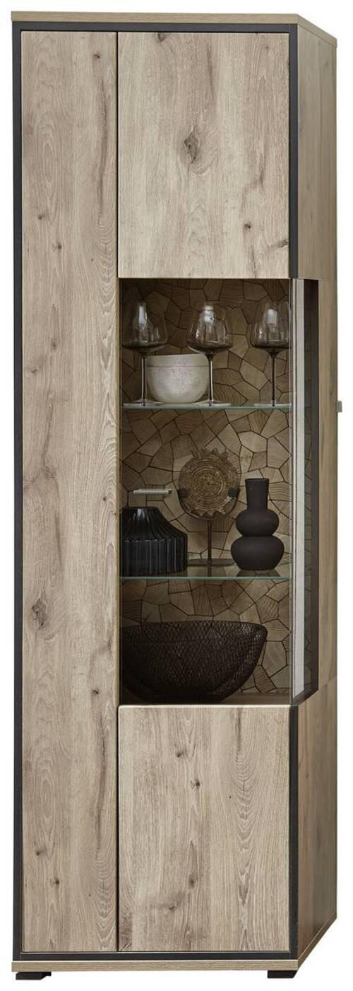 VITRINE in Schwarz, Eichefarben  - Eichefarben/Schwarz, KONVENTIONELL, Glas/Holzwerkstoff (60/205/40cm) - Livetastic