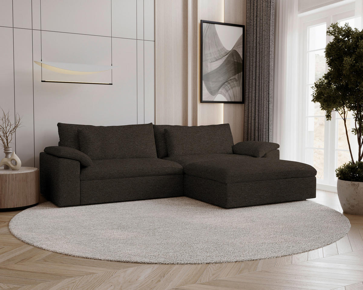 ECKSOFA Flachgewebe Schwarzbraun  - Schwarzbraun/Schwarz, Modern, Kunststoff/Textil (306/198cm) - Carryhome