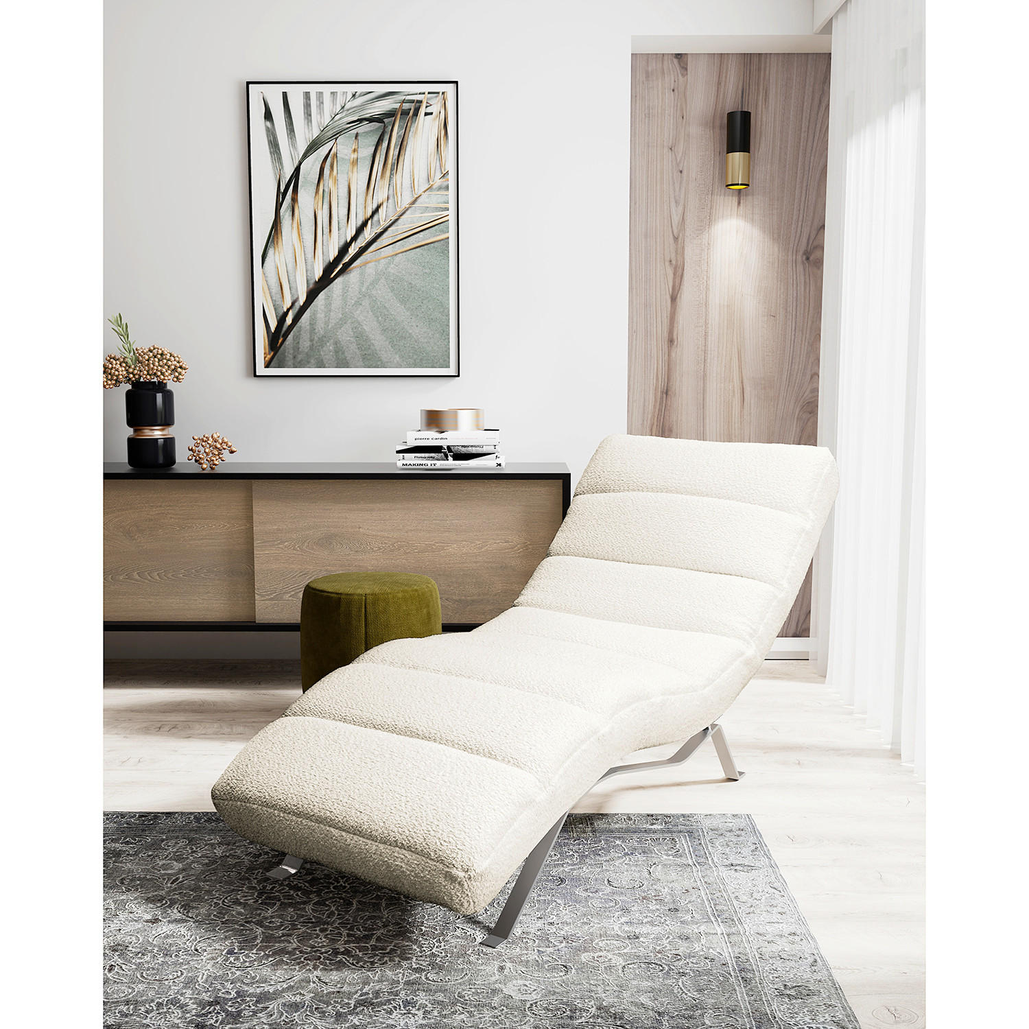 RELAXLIEGE SWING Bouclé Weiß  - Silberfarben/Weiß, Design, Textil/Metall (65/65-95/171cm) - Livetastic