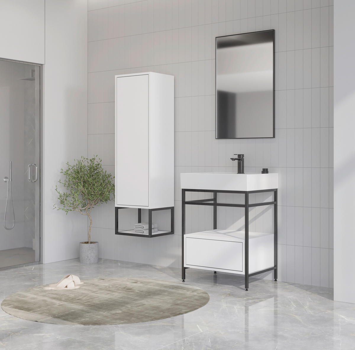 BADEZIMMER 3-teilig  in 60 cm  - Schwarz/Weiß, Design, Keramik/Holzwerkstoff (60cm) - Welnova