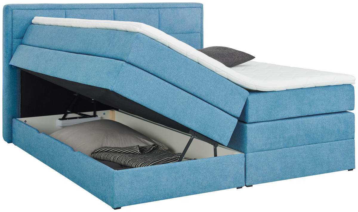 BOXSPRINGBETT 160/200 cm  in Blau  - Blau/Schwarz, KONVENTIONELL, Kunststoff/Textil (160/200cm) - Carryhome