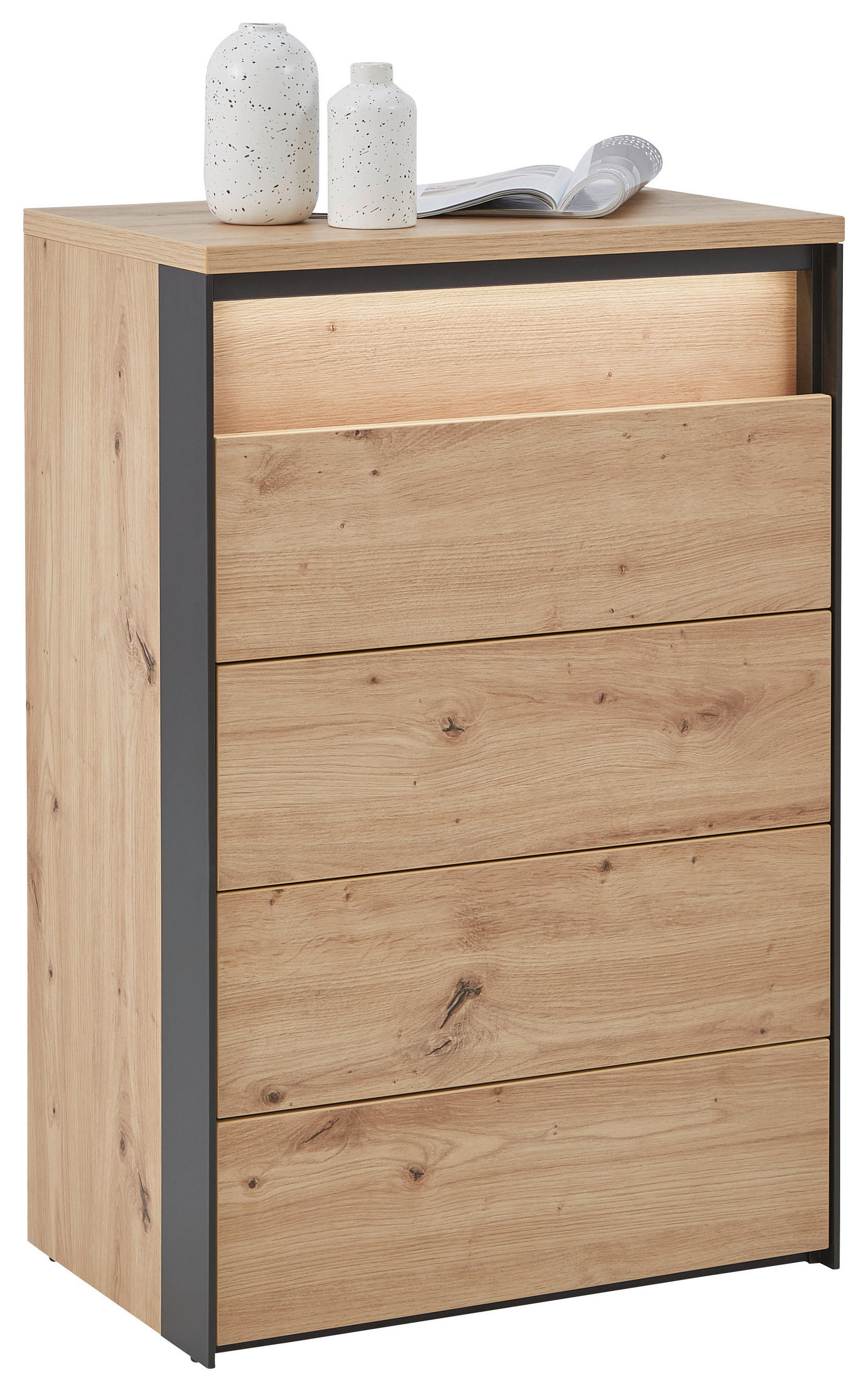 KOMMODE Schwarz, Eiche Artisan - Schwarz/Eiche Artisan, KONVENTIONELL (58/88/38cm) - Voleo